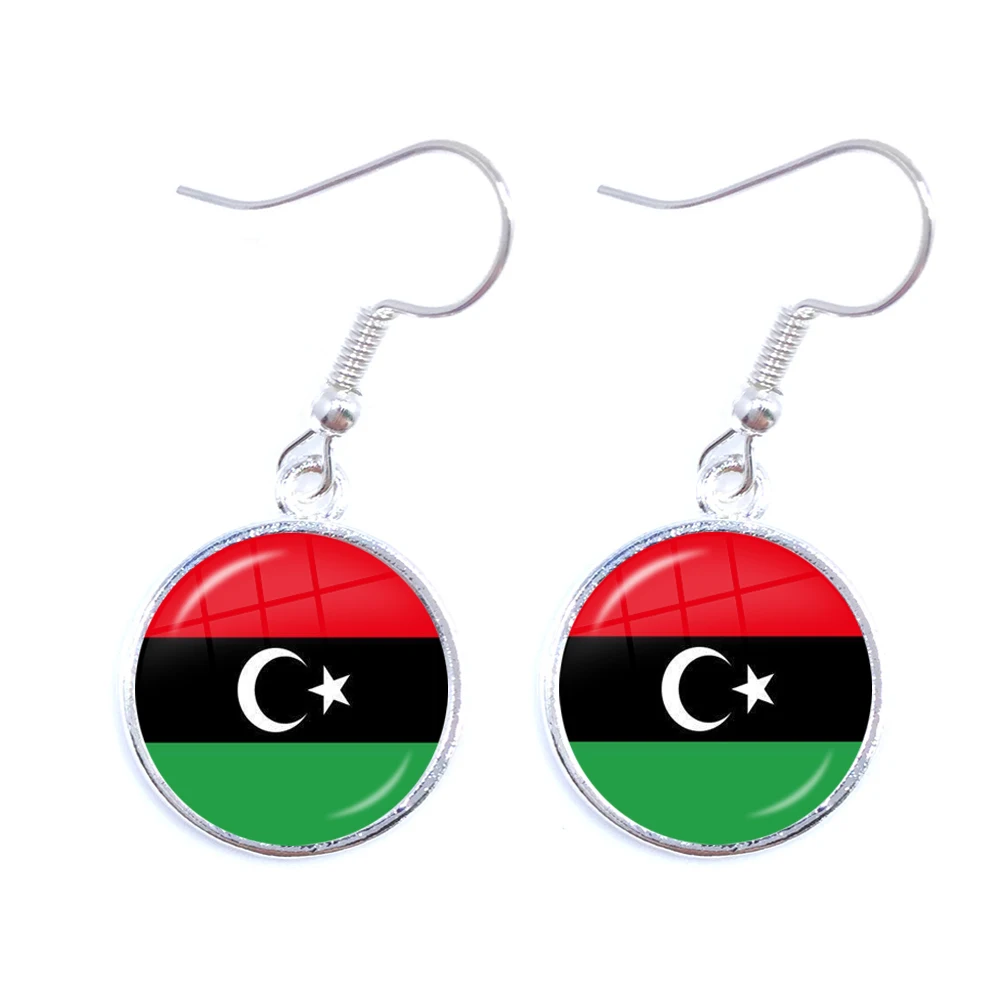 Trinidad,Sierra leone,Jamaica,Guyana,Ghana,UK,Libya,Estonia,India National Flag Glass Cabochon Drop Earrings Jewelry For Women