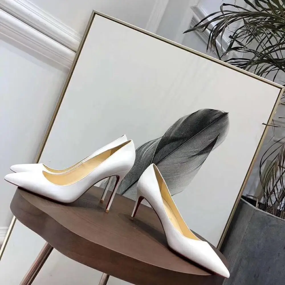 white 8cm ZHENZHOU/элегантные женские туфли-лодочки из лакированной кожи с острым носком на высоком каблуке 10/8 см, 3 цвета вечерние, свадебные - Цвет: white 8cm