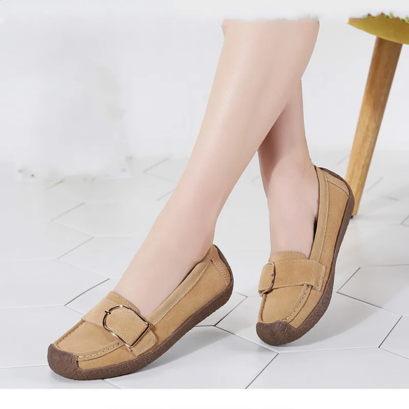 

Women's Flat Shoes Leather Upper Fashion Large Size Spring and Autumn Women's Shoes, New Buckle Element Lightweight Flat Shoes