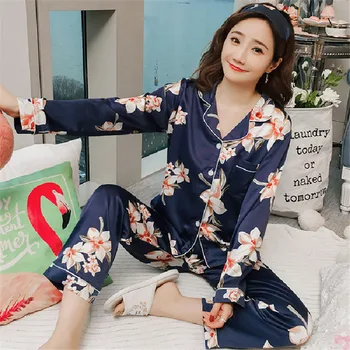 

Satin Silk Pajamas for Women's Set pyjamas Button Pigiama Donna pjs Winter Mujer Pijama Sleepwear Nightwear Pizama Damska 2Pcs