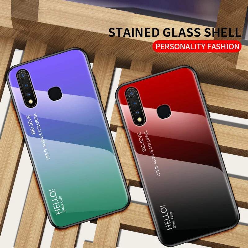 Чехол из закаленного стекла с градиентом для Vivo Y19 Y 19, чехол для Vivo U3 Y5s V1934A/T, градиентный цвет, глянцевая стеклянная Защитная крышка