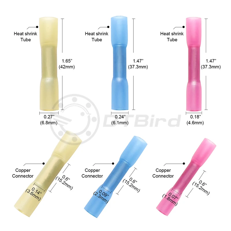 200PCS Waterproof Heat Shrink Butt Crimp Terminals Insulated Electrical Wire Cable Connectors Kit With Box Environmentally