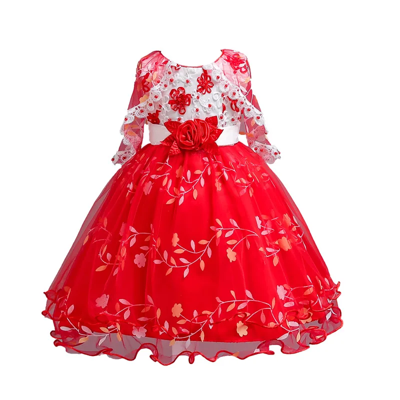 New girls embroidered shawl beaded princess dress performance flower fairy host children's clothing 3-12 years