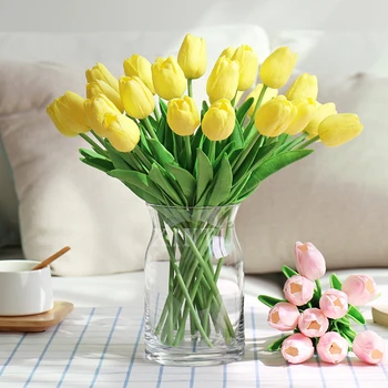 1PCS Tulip Artificial Flower Fake Plant Flower Branch Bouquet Decorative Desktop Flowers For Wedding Party Home Garden Decor