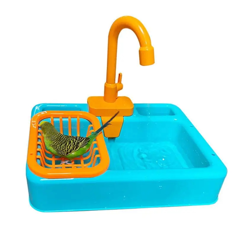 Parrot Shower Bird Bathtub Swimming Pool Parrot Bath Cage for Calopsita Parakeet Toys Cockatiel Bath Basin Faucet Corella