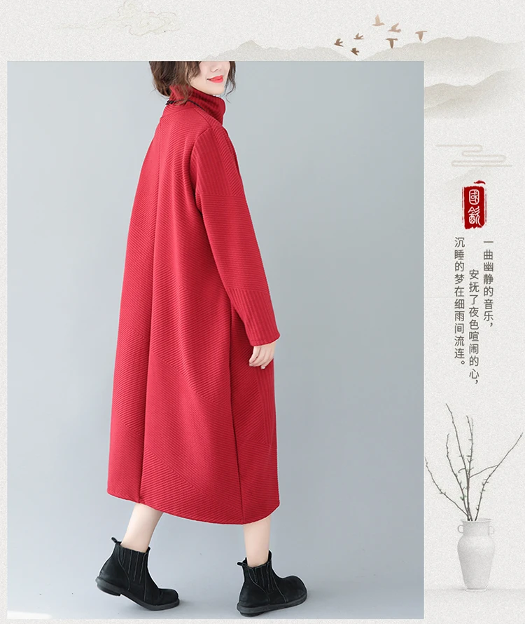 women Sweater dress winter long sleeve Cotton Thicken Turtleneck Striped maxi dresses female knitting Pockets Dress vestido