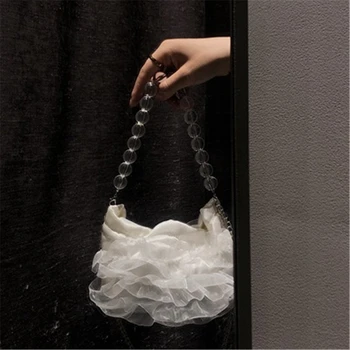 

New 2020 handbag summer INS TAGRAM pearl portable fairy white mini slanted chain bucket lace women's bag