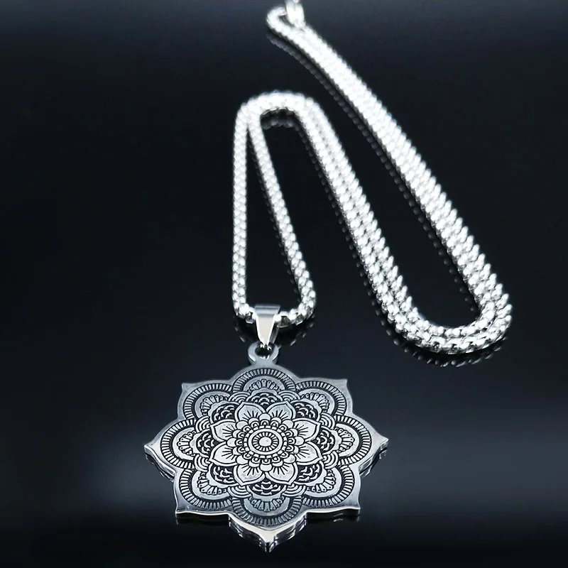 Модное ожерелье из нержавеющей стали с цветком жизни для женщин серебряного цвета ожерелья подвески ювелирные изделия colgante N19452