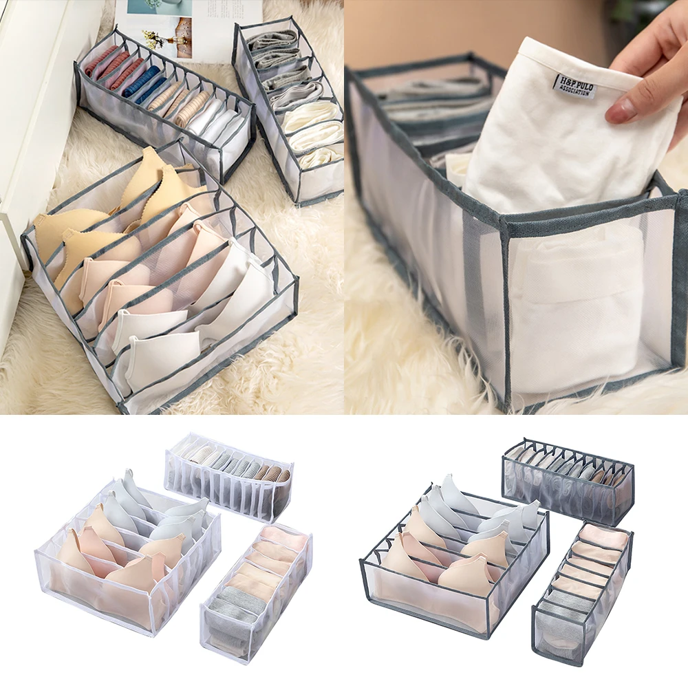 

Foldable Underwear Storage Box Nylon Divider Box Socks With 6/7/11 Compartments Bra Underpants Wardrobe Drawer Closet Organizer