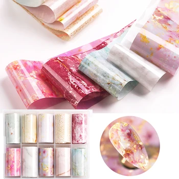 

10 Roll/Set Marble Pattern Nail Foils Transfer Wrap Stickers Paper Mixed Image Manicuring Nail Art Decorations Nail Accessories