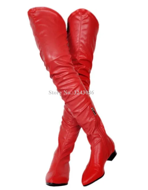 red thigh high boots flat