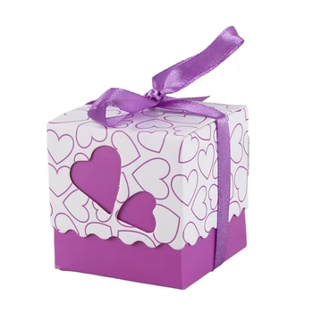 

30pcs Love Heart Small Laser Cut Gift Candy Boxes Wedding Party Favor Candy Bags With Ribbon Decor, Purple