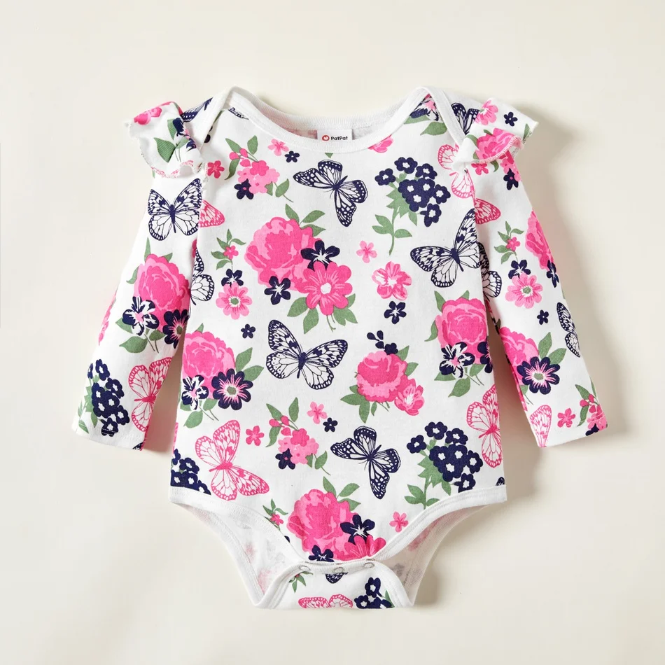 PatPat New Arrival 2021 Spring and Autumn 3-pack Baby Floral Butterfly Bodysuits Set Baby Girl Sweet Rompers Bodysuits