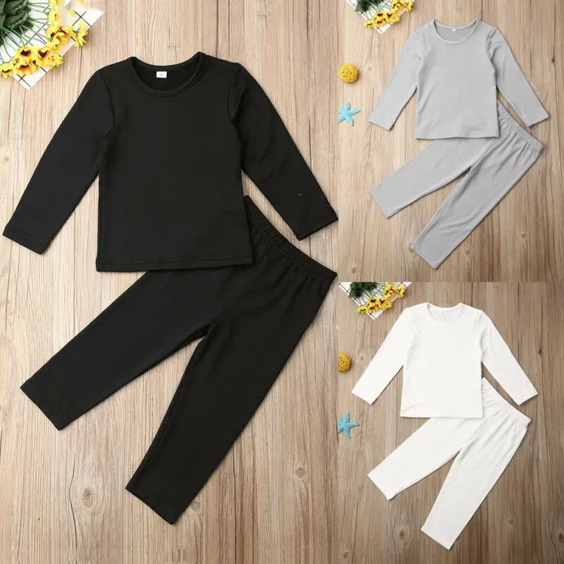 15t Toddler Baby Kid Girl Boy Cotton Clothes Set Plain Solid Color