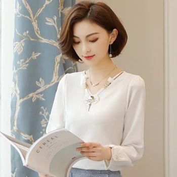 

Plus Size Fashion Full Sleeve blouse women New Spring Chiffon blusas womens tops and blouses White Pink Yellow 807