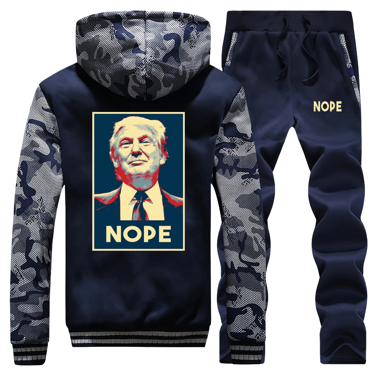 

Nope Trump Hoodies Pants Set Men US USA America President Tracksuit Coat Sportswear Winter Thick Fleece Jacket Camo 2 Piece Sets