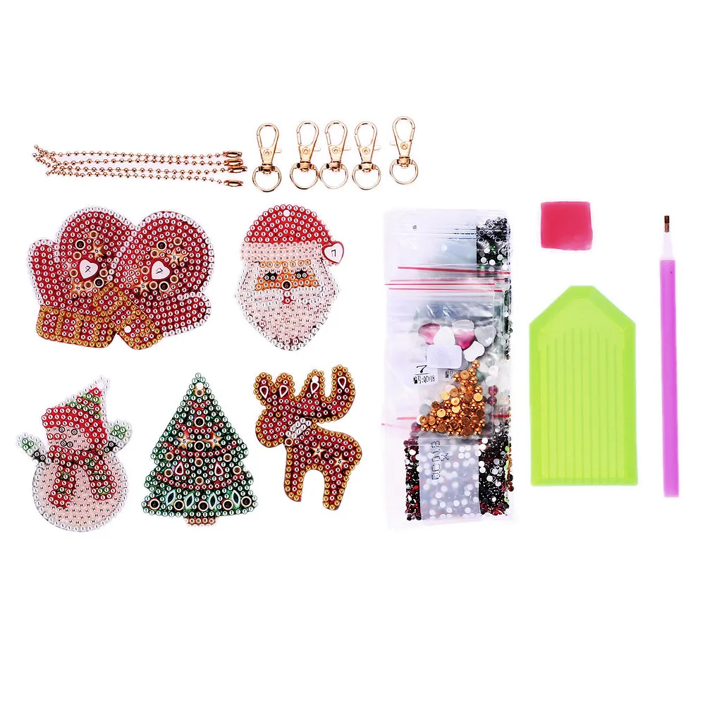

1set Christmas Full Drill Keychain Home Crafts Special Shaped Diamond Painting Santa Claus Keyring Rhinestones Cross Stitch
