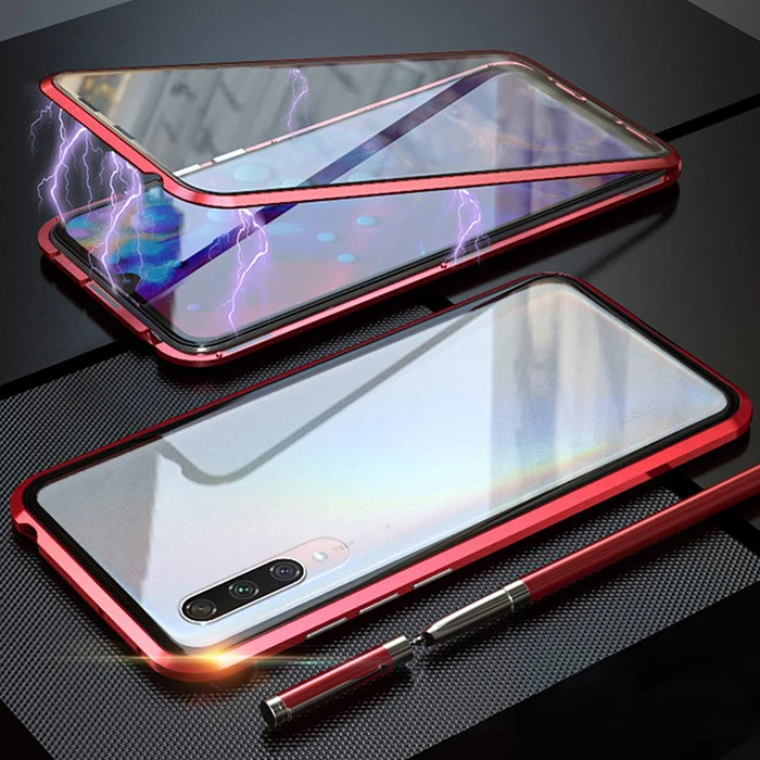 Двусторонний стеклянный чехол для Xiaomi mi 9 Lite mi 9 чехол Роскошный металлический магнитный адсорбционный чехол для телефона для Xiaomi mi 9 SE Capa - Цвет: Красный
