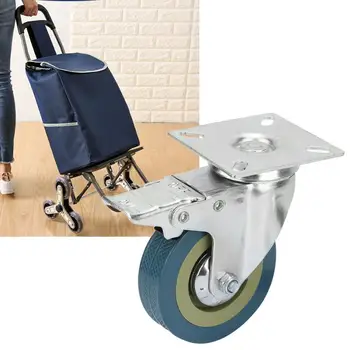 

4 Pcs Rubber Steel Yellow Core Blue Swivel Brake Caster Wheel 40kg Single Load for Trolleys wheel