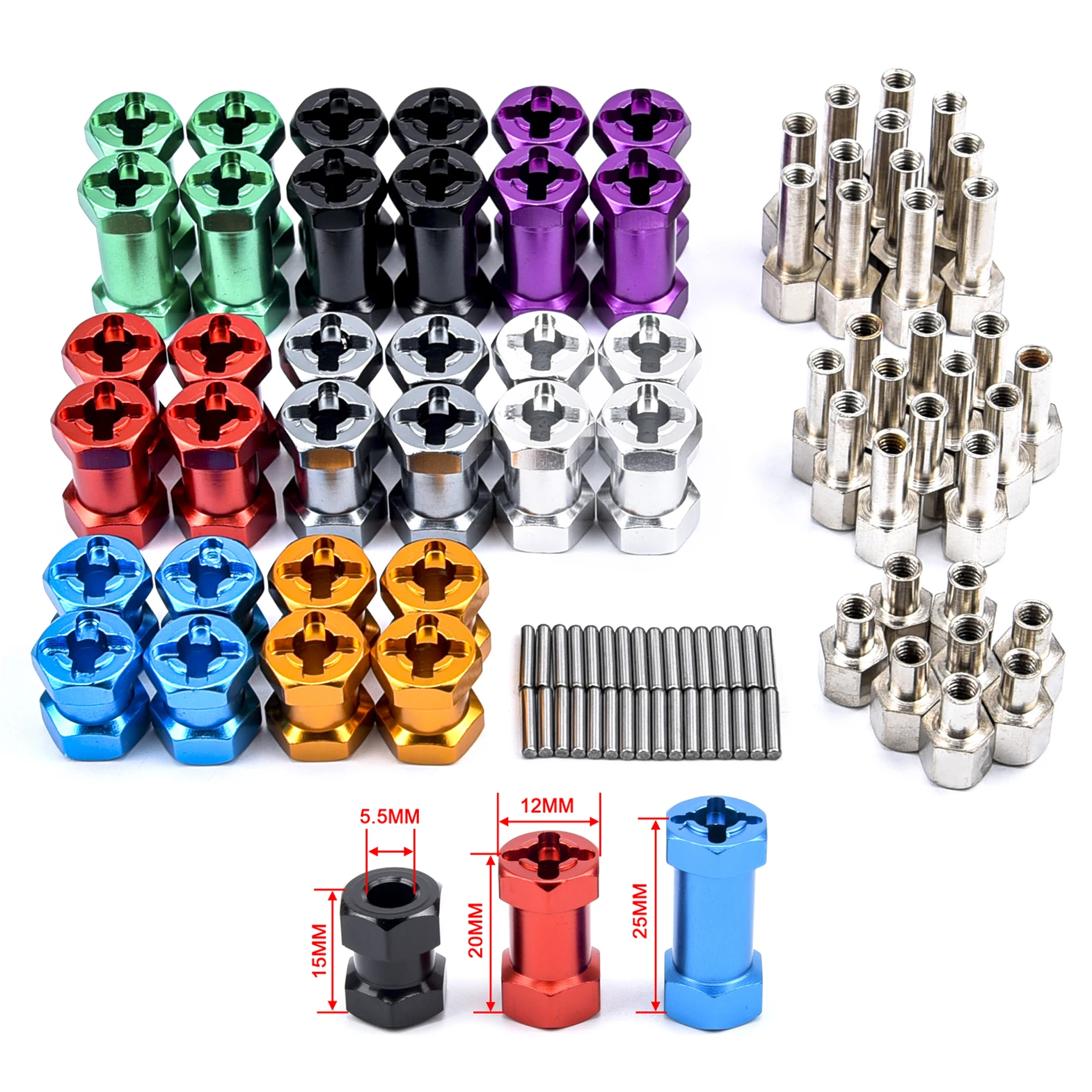 4 шт. Алюминиевый адаптер привода для шестигранного колеса 12 мм для радиоуправляемого автомобиля 15/20/25 мм удлинитель соединитель для 1/10 RC Crawler Axial SCX10 D90