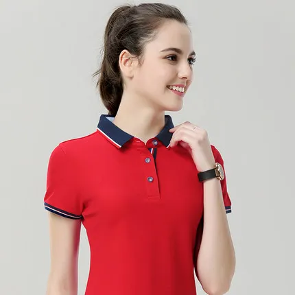 Новое поступление, женская рубашка поло, высокое качество, хлопок, Женская толстовка, летняя рубашка с отворотом и коротким рукавом, топы размера плюс S-4XL - Цвет: red