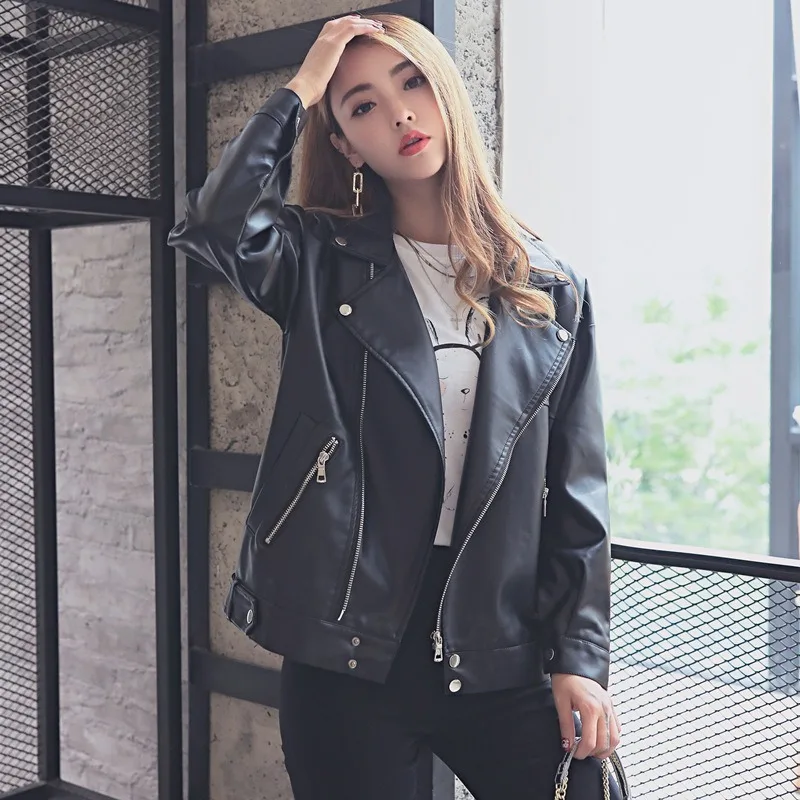 

2020 NEW Loose PU Faux Leather Jacket Women Classic Moto Biker Jacket Spring Autumn Lady Basic Coat Plus Size Outerwear