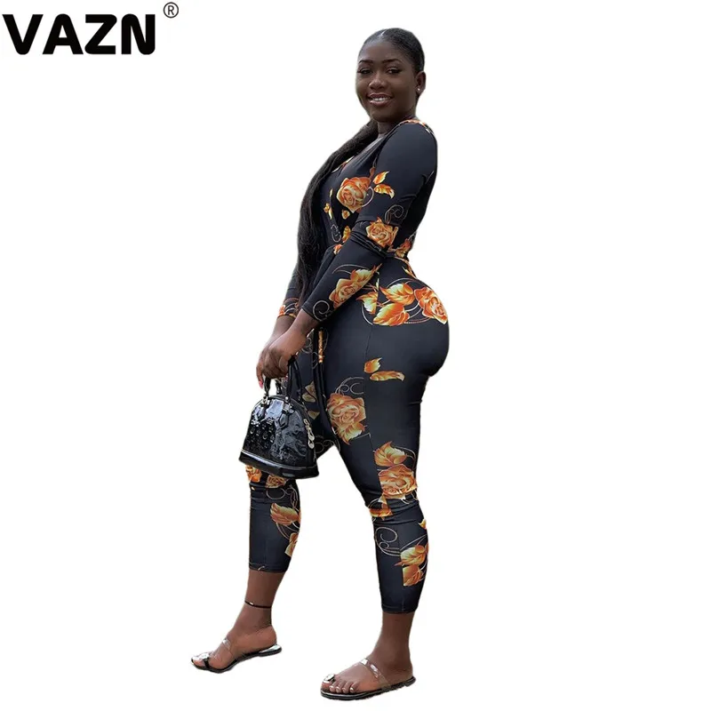 VAZN SH7119 новые черные высококачественные сексуальные брюки модные с v-образным вырезом с длинным рукавом с высокой талией женские длинные брючные комбинезоны - Цвет: Черный