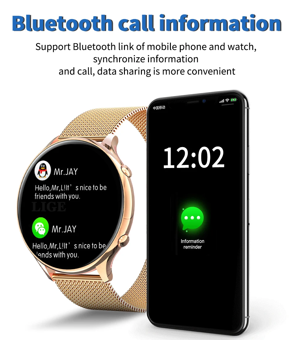 LIGE 2022 Fashion Smart Watch Women Fitness Bracelet Heart Rate Blood Pressure Monitoring Sports Tracker Ladies Smartwatch + Box