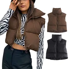 

Women Waistcoat, Retro Short Cotton-Padded Clothes Stand Neck Zipper Casual Party Loose Warm Winter Coat