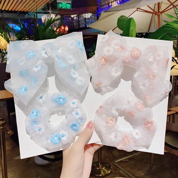 

Organza Mesh Scrunchies Embroidery Flowers Hair Rope Ties Romantic Rubber Band Hair Tie Ponytail Transparent Hair Accessories