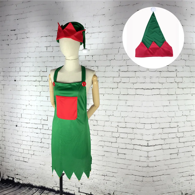 

Green apron hat Christmas Elf apron Christmas decoration kitchen apron Christmas non-woven apron set