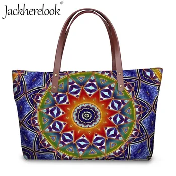 

Jackherelook Luxury Brand Designer Women Handbag Sacred Sun Mandala Print Fashion Ladies Shoulder shopper Bags Female Top-Handle