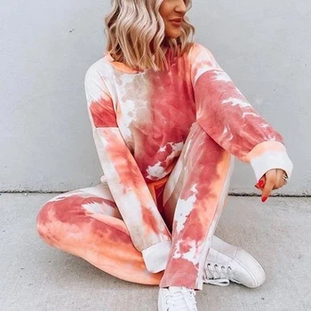 

Ukii Women Pajamas Tie Dye Lounge Wear 2020 Soft Long Sleeve Pant Night Sleepwear Pajama Set Plus Size Female Casual Outfits Pjs