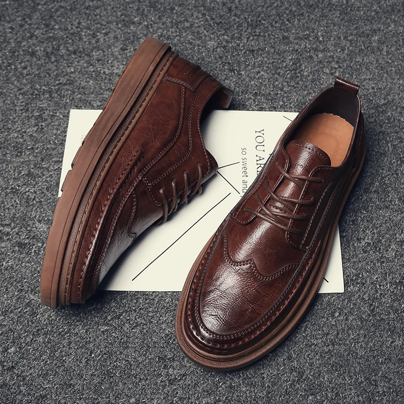 Men Shoes Casual genuine Leather Sneakers Men Shoes outdoor fashion Men'S Casual Shoes British brogue Lace Up Male Flat shoes s5