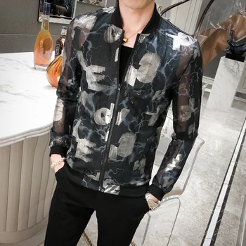 

Summer Thin Mens Casual Bomber Jacket Plus Size Long Sleeve Hollow Jackets Men Slim Fit Breathable Sun Protection Clothing 5XL-M