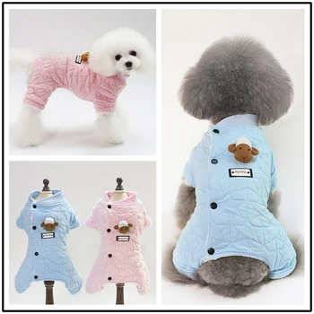 

Kawaii Pink Blue Dog Clothes Pets Dogs Jumpsuit Goat Puppies Costumes Cute Winter Small Dogs Thicker Cotton Coat Outfits