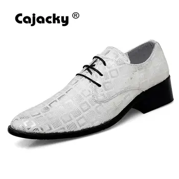 

Cajacky Men Dress Shoes Plaid Pattern Male Formal Shoes Lace Up Leather Oxfords For Men Breathable Business Footwear Red White