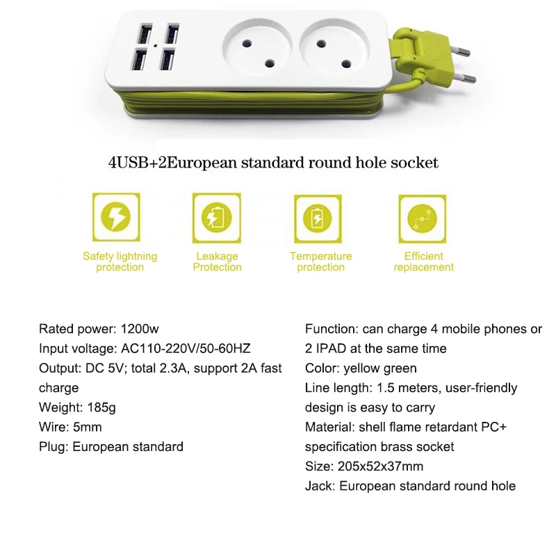 ЕС Plug power Strip прочный несколько зарядных портов s настенный несколько розеток Портативный 4 USB порт для мобильных телефонов планшеты