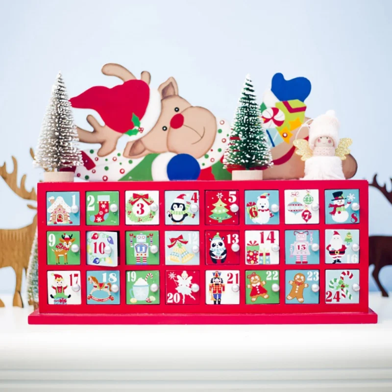 

Christmas Table Wooden Decor Gift Ornament Toys Calendar 24 Drawers Countdown Candy Home Storage Box Advent Xmas Gift Decoration