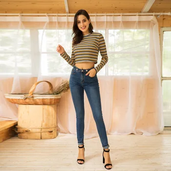 

Fashion Trousers Four Seasons Leisure Jeans for Women 2020 Summer Shinny Slim Pencil High Quality Denim Pants Jeans Ladies