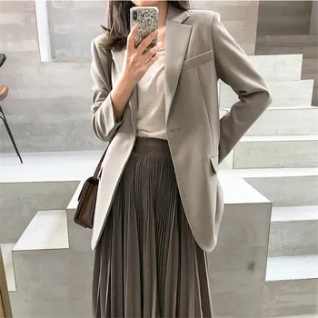 

2020 Spring And Autumn New Fashion Temperament Monochrome Korean Slim-Waist Women Mid-Length Suit Jacket