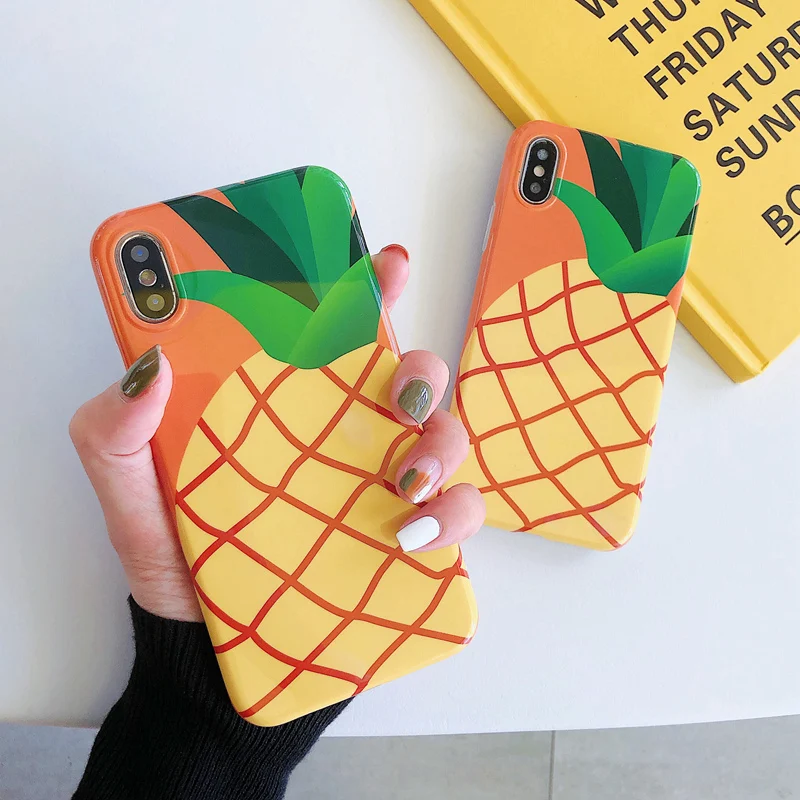 

XBXcase Abstract Golden Pineapple Case For iPhone 7 6 6S 8 Plus Fashion Cartoon Phone Case for iPhone XS Max XR X Soft Cover