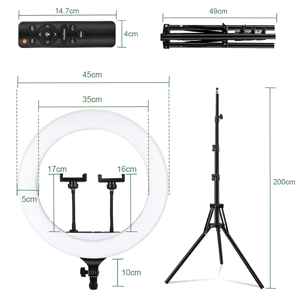 Polegadas Anel Fotográfico Luz Led Selfie Preenchimento Lâmpada de Vídeo Pode Ser Escurecido Iluminação ao Vivo 32005800k Maquiagem 48cm Anel Luz com Controle Remoto 18 - Image 3
