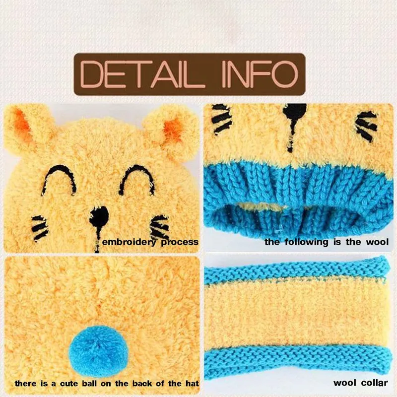 Kids Baby Boys Hat Knitted Winter Hooded Cap With Scarf Tie Up Warmer Hooded Scarf Earflap Knitted Cap