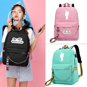 

Billie Eilish With Shoulder Bag Korean Students Male And Female Youth Large Capacity USB Charging Travel Bag Dropshipping