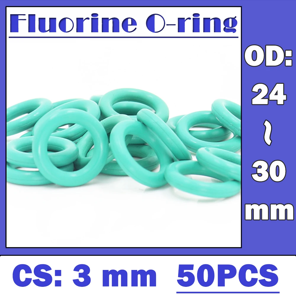 Joint torique en caoutchouc, CS3mm FKM OD 24/25/26/27/28/29/30*3mm, 50  pièces, joint d'étanchéité en fluor vert - AliExpress