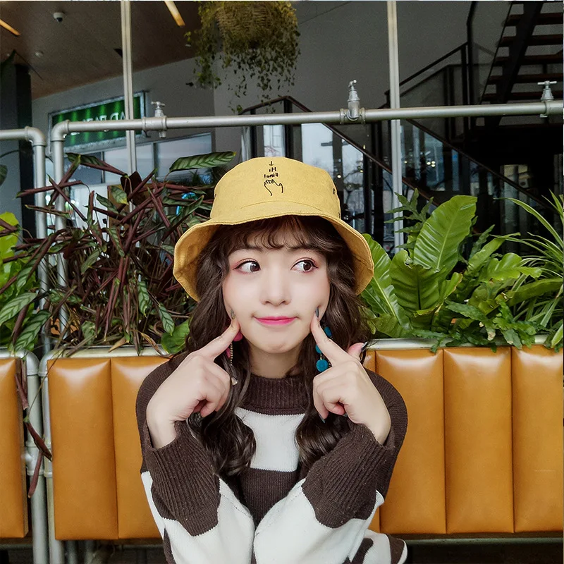 SP& CITY Женская однотонная Милая Панама Harajuku, женская шапка с вышитыми буквами, личная Рыбацкая шляпа, Повседневная Удобная дышащая шляпа - Цвет: Yellow