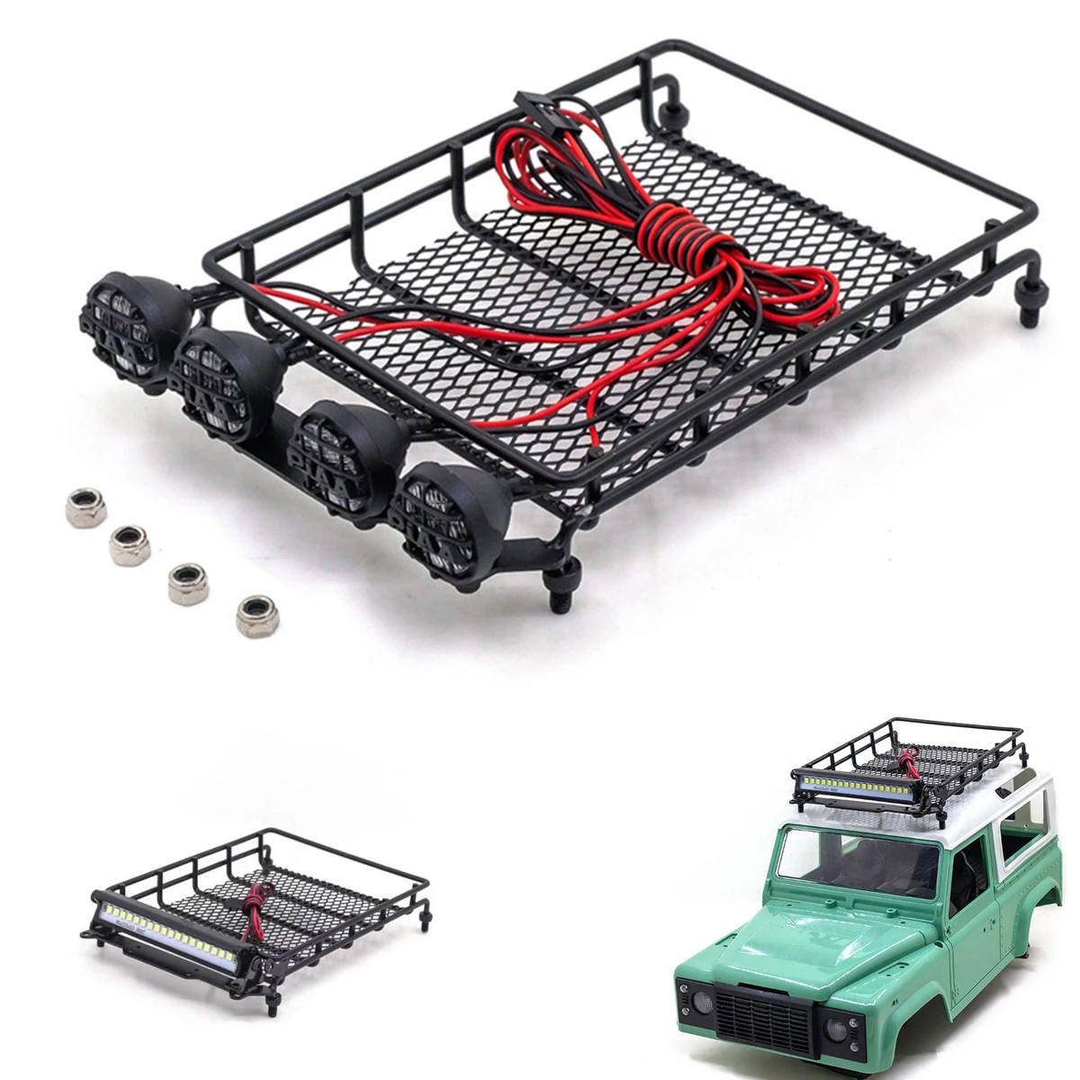 Metal Luggage Carrier Tray Roof Rack with Light Accessories for 1/12 RC