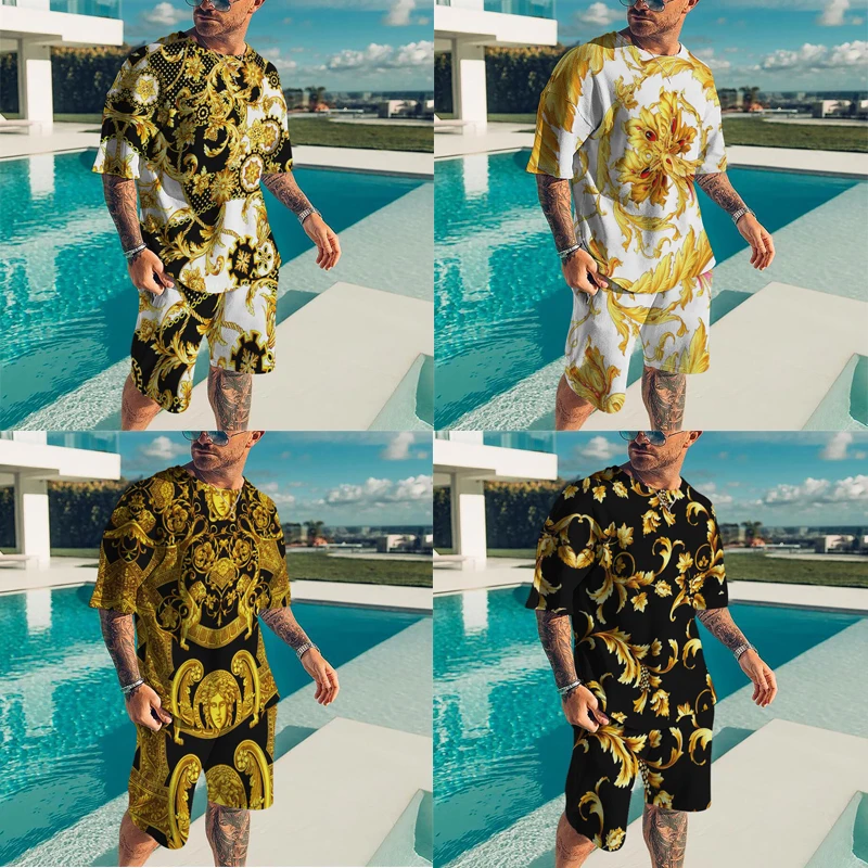 T-Shirt for Mens 3D Printing Crew Neck Short Sleeve Tee Set Summer Oversized t shirt Men Tracksuit 2 Piece Set Suit XXS-6XL Tee