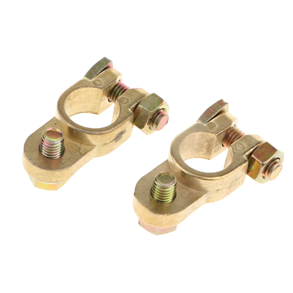 Gold Positive Negative Straight Type Battery Terminals Clamp Connectors 2Pcs battery terminal connectors
